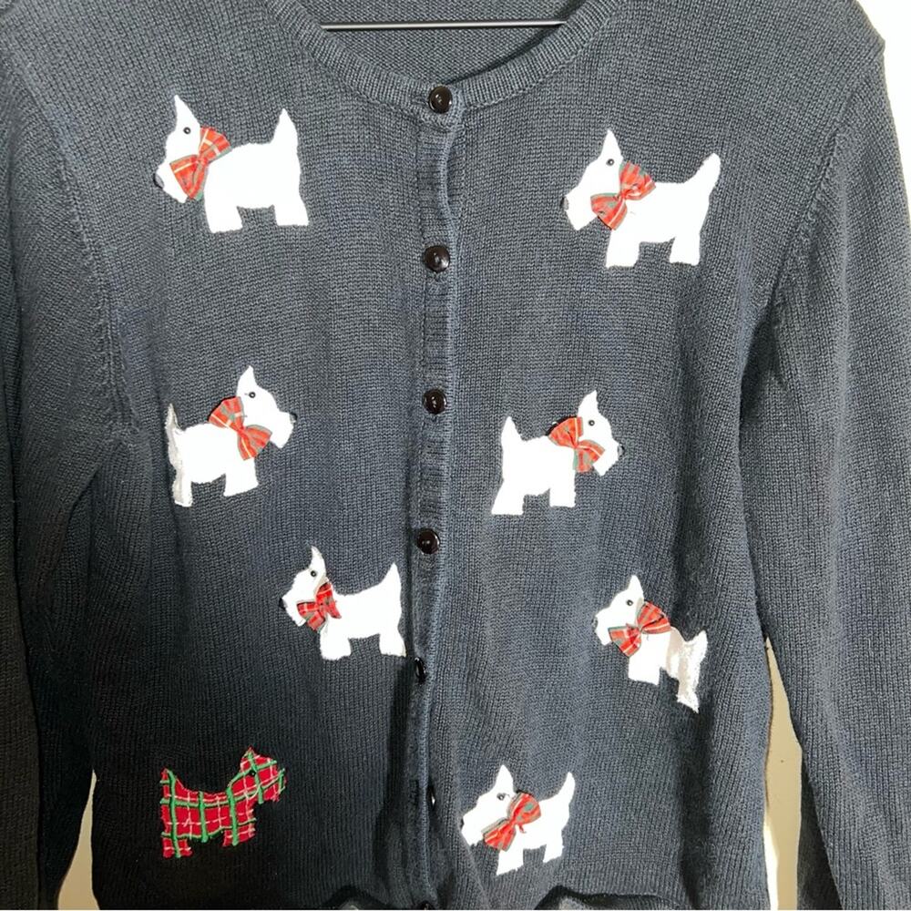 VINTAGE 80s Scotty Dog 3D embroidered cardigan M - Picture 5 of 6